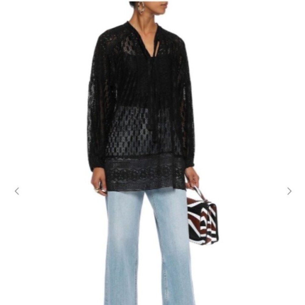 ANNA SUI Tie-Neck Black Lace Tunic